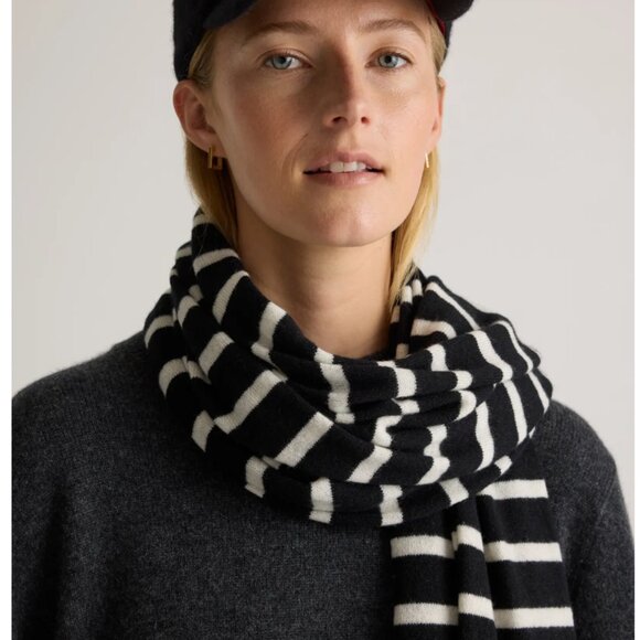 🖤🤍 NWT Quince Mongolian Cashmere Wrap – Black/Ivory Stripe - Picture 3 of 6